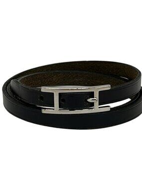 Hermes Bracelet Api 3 Leather Black Silver